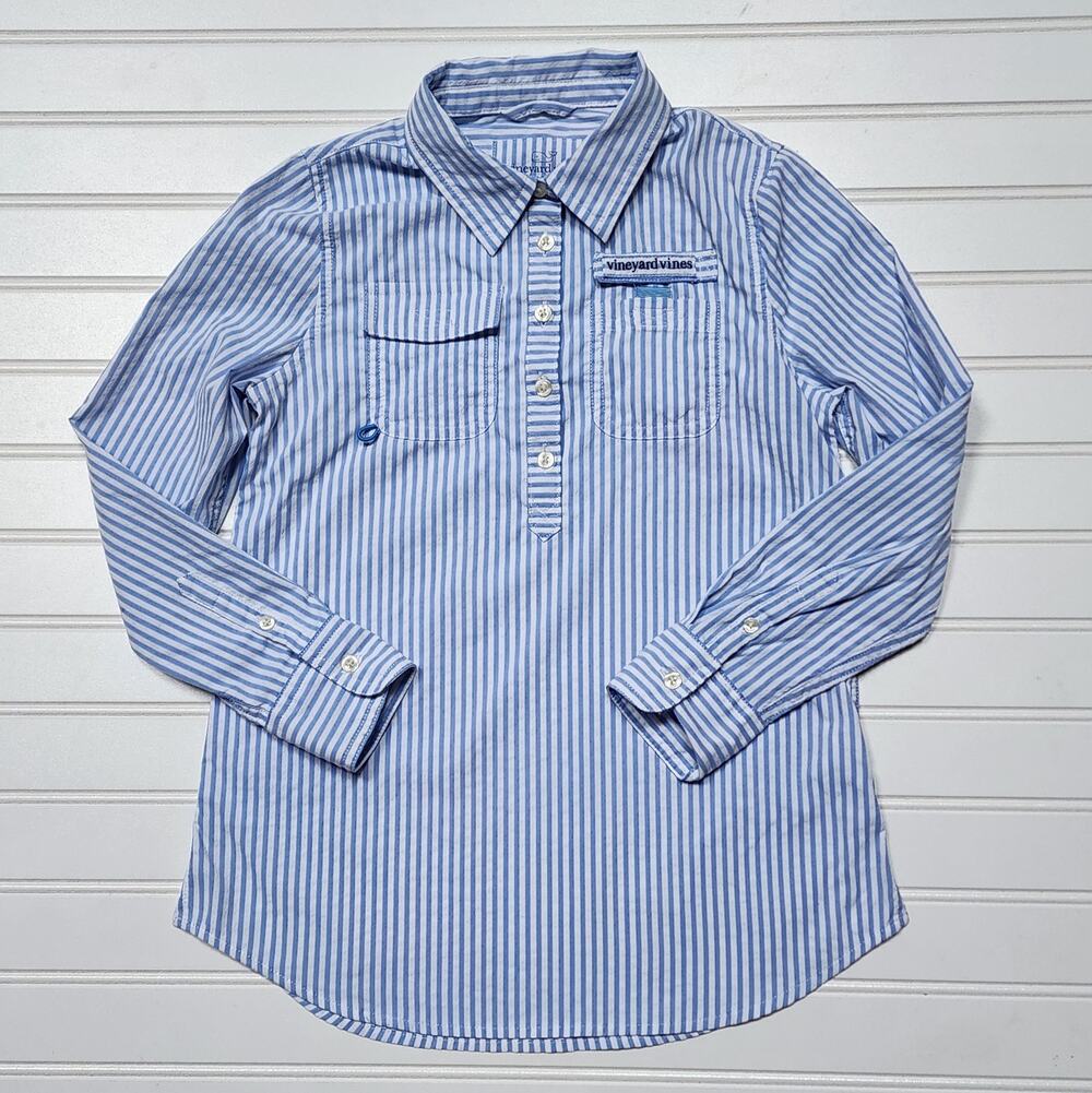 Vineyard Vines Girls Performance Harbor Shirt Size XS Blue & White